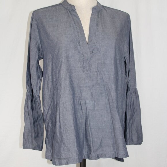 Ann Taylor Loft Chambray Blouse Flare Sleeve Bohemian Peasant Women's S - Picture 1 of 9